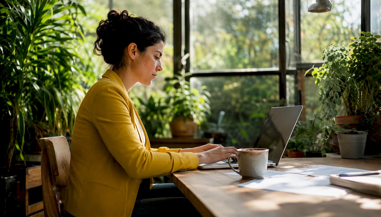 Manager al femminile controlla la posta PEC dal suo portatile