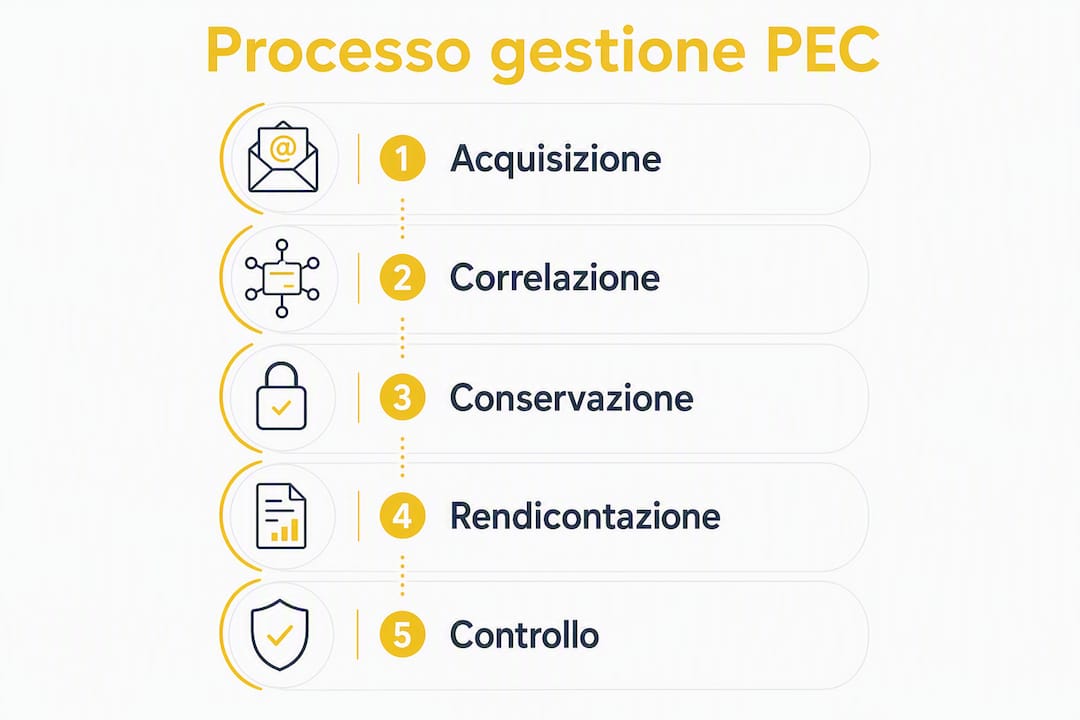 Infografica che illustra le diverse fasi della gestione della PEC