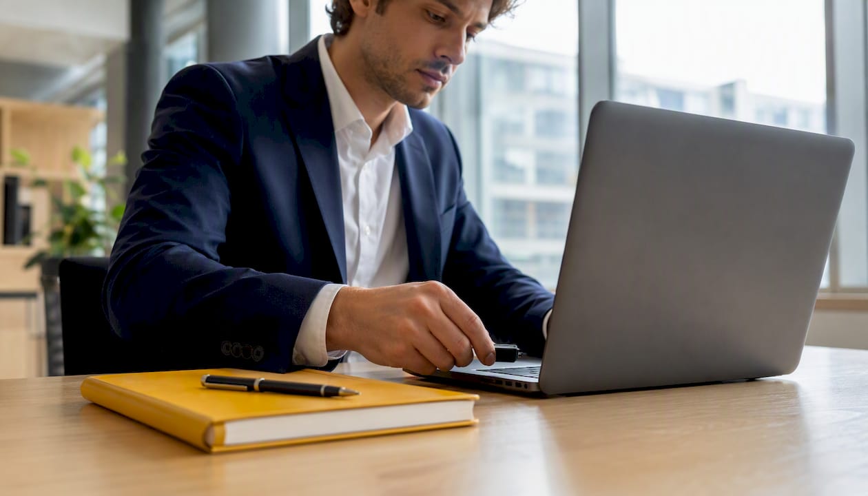 Mani che collegano un token di sicurezza USB