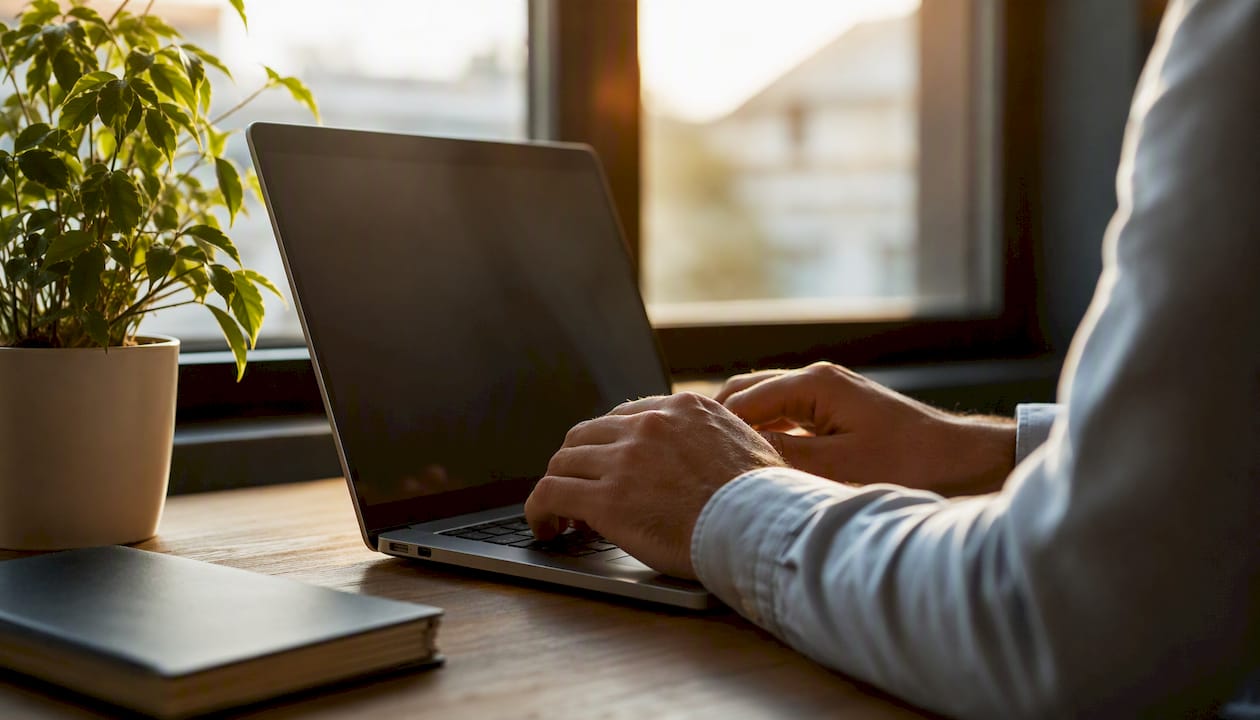 Persona che invia una richiesta formale tramite PEC dal proprio computer portatile