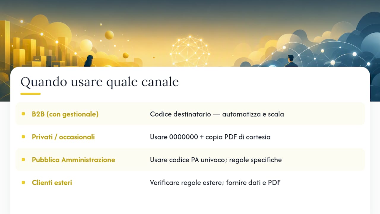 Schema dei casi d'uso per codice destinatario, PEC e 0000000