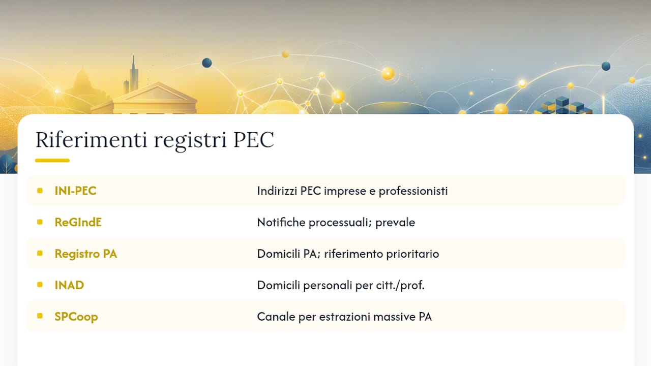 Mappa dei registri ufficiali PEC