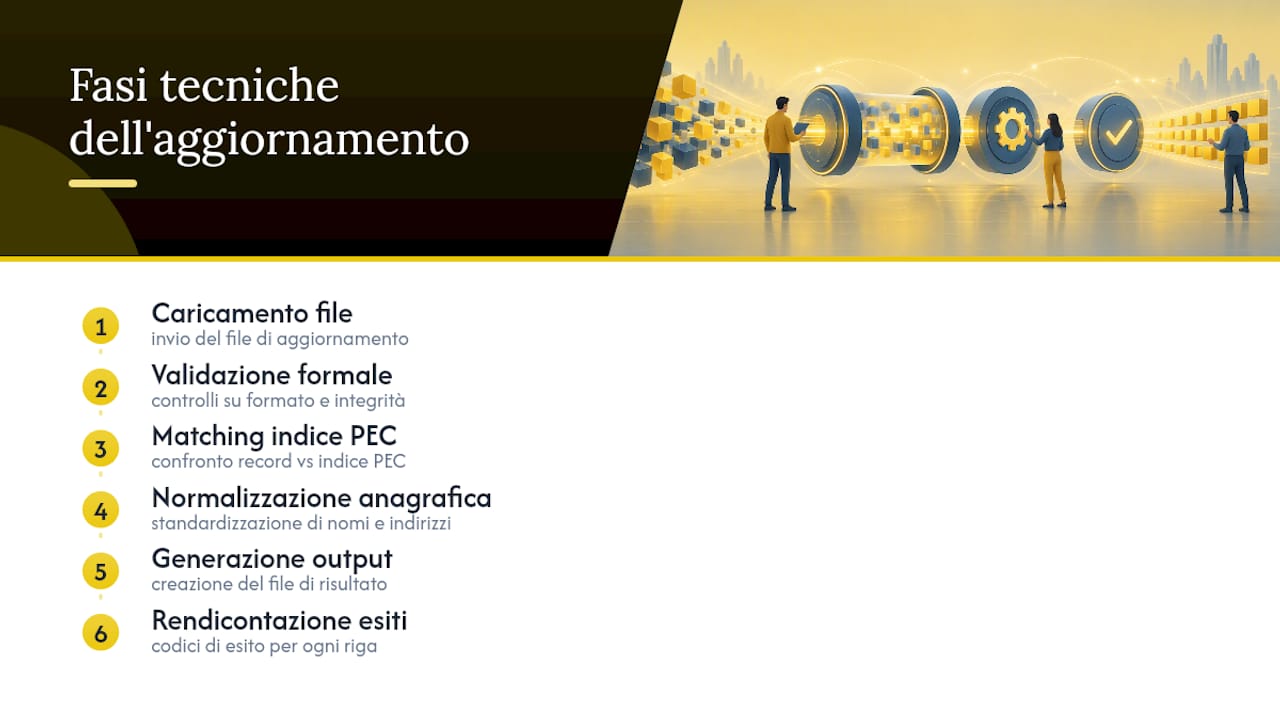 Sei fasi del flusso di lavoro per la PEC massiva